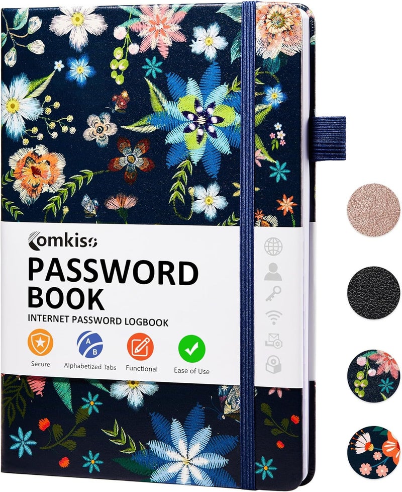 COMKISO Store Password Book with Individual Alphabetical Tabs Laminated, Large Print Password Keeper Book for Seniors, A5 Hardcover Internet Password Log Book to Record Website Login Details - Bloom - Image 1